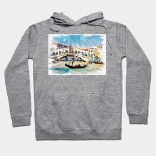 Venice Italy ✪ Watercolor style poster | Most Beautiful Places on Earth | Gondolier on a canal Hoodie
